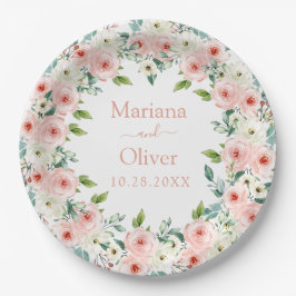 Assiettes En Carton Mariage Floral Blanc Pêche