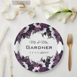 Assiettes En Carton Mariage floral blanc violet moderne