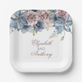 Assiettes En Carton Mariage floral bleu et mauve Dusty
