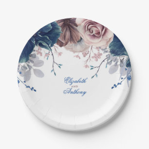 Assiettes En Carton Mariage floral bleu marine et mauve