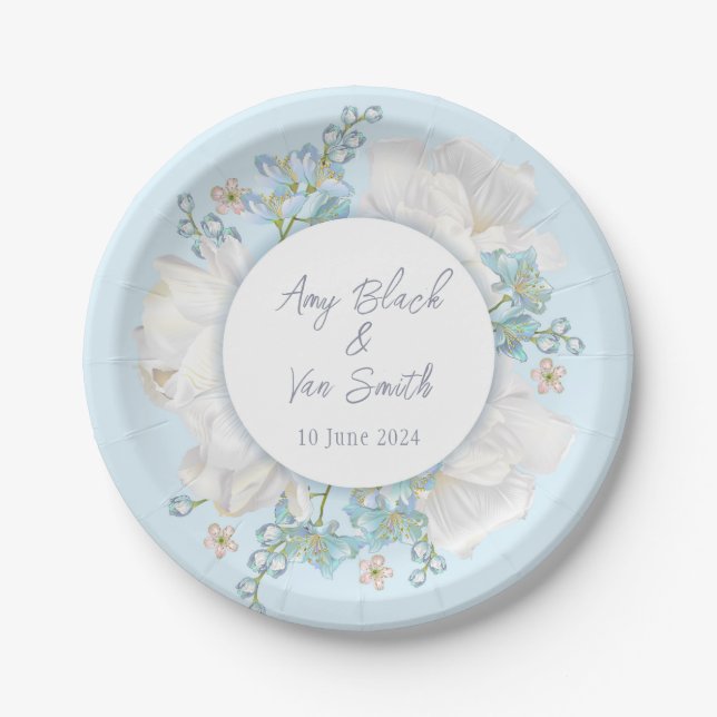 Assiettes En Carton Mariage floral bleu Tulip (Devant)