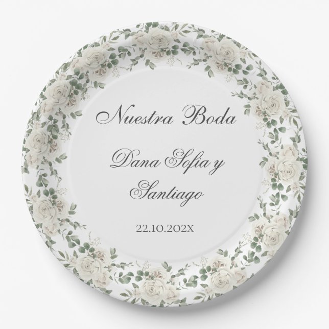 Assiettes En Carton Mariage floral boho espagnol (Devant)