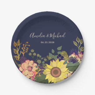 Assiettes En Carton Mariage Floral Campagnard et Marine