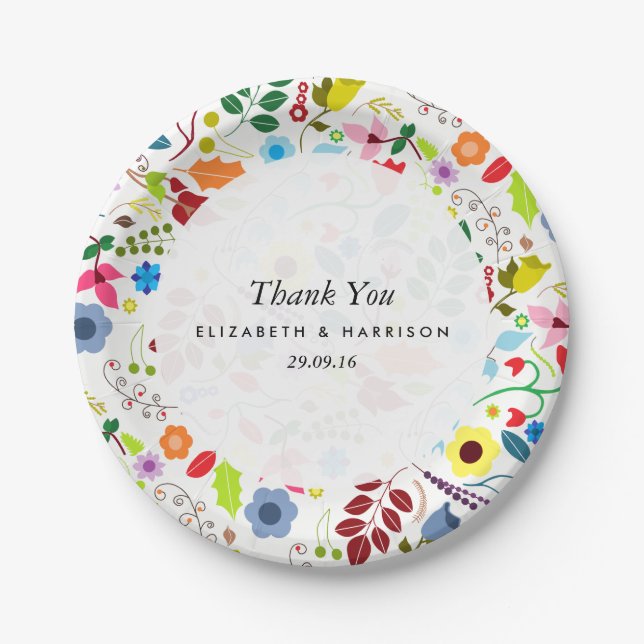 Assiettes En Carton Mariage floral chic boho moderne (Devant)