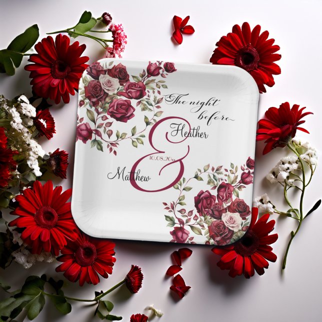 Assiettes En Carton Mariage Floral de Bourgogne (Créateur téléchargé)
