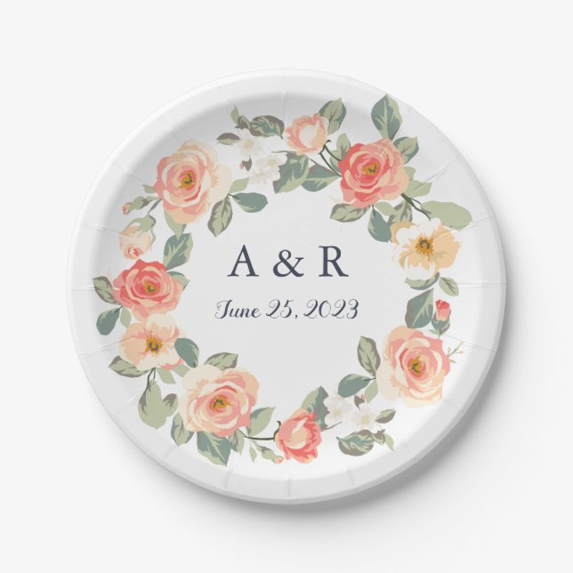 Assiettes En Carton Mariage floral de pêche parfaite (Devant)