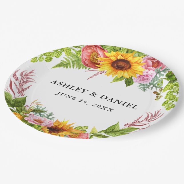 Assiettes En Carton Mariage floral de Sunflower Boho (Angle)