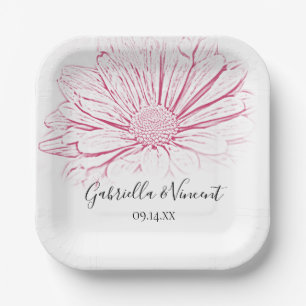 Assiettes En Carton Mariage floral, effet marguerite rose