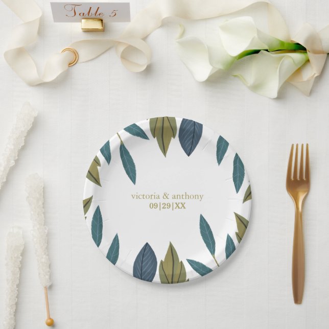 Assiettes En Carton Mariage floral feuille rustique (Mariage)