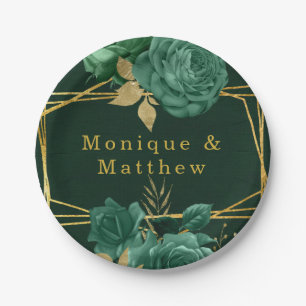 Assiettes En Carton Mariage floral géométrique Emerald Green