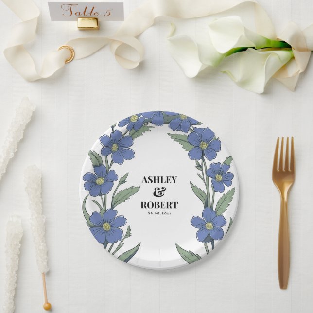 Assiettes En Carton Mariage floral moderne bleu pervenche (Mariage)