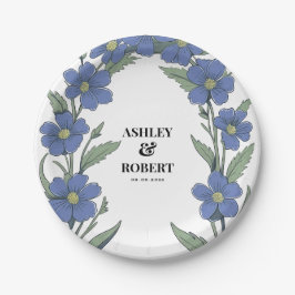Assiettes En Carton Mariage floral moderne bleu pervenche