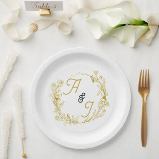 Assiettes En Carton Mariage Floral Or Éditable
