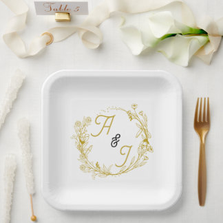 Assiettes En Carton Mariage floral or éditable