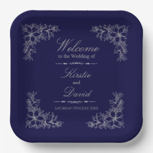 Assiettes En Carton Mariage floral orné d'argent