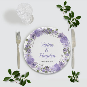 Assiettes En Carton Mariage Floral pourpre doux