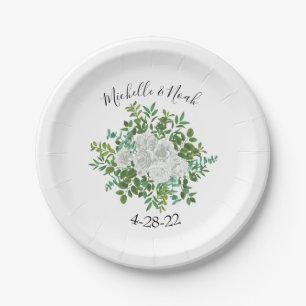 Assiettes En Carton Mariage floral rose noire et blanche