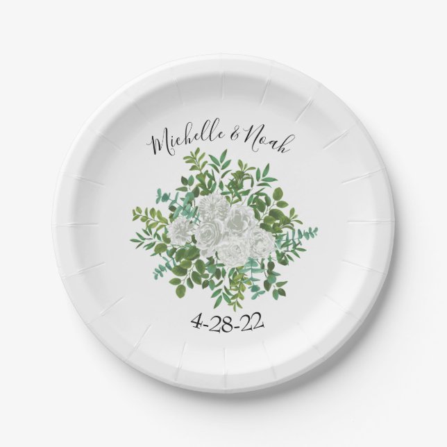 Assiettes En Carton Mariage floral rose noire et blanche (Devant)