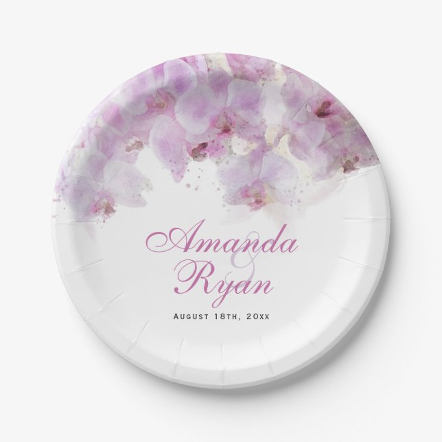 Assiettes En Carton Mariage floral rose orchidée (Devant)