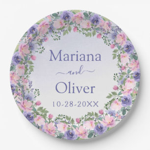 Assiettes En Carton Mariage floral rose pourpre