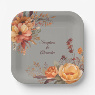 Assiettes En Carton Mariage Floral Rustique à l'Aquarelle d'Automne