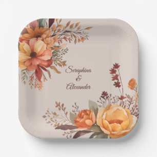 Assiettes En Carton Mariage Floral Rustique Aquarelle d'Automne