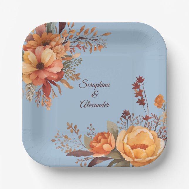 Assiettes En Carton Mariage floral rustique de l'automne (Recto)