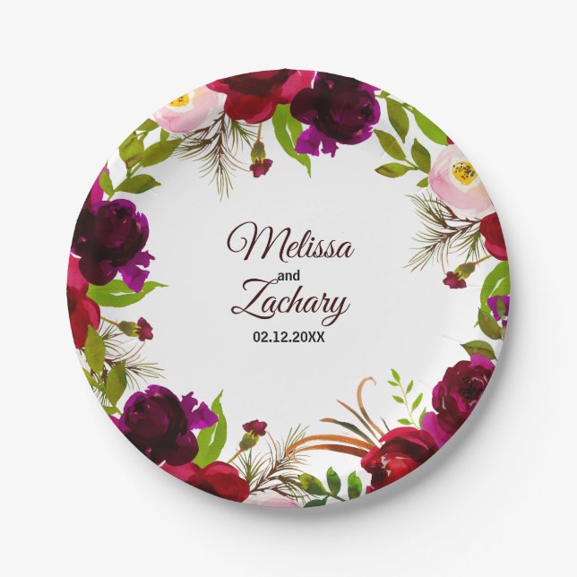 Assiettes En Carton Mariage floral simple de Bourgogne (Devant)