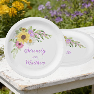 Assiettes En Carton Mariage Floral Tournesol Marguerite Fleur Sauvage 