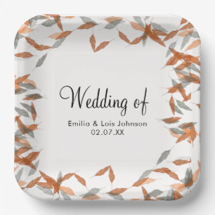 Assiettes En Carton Mariage flottant Pampas à feuilles tombantes rusti