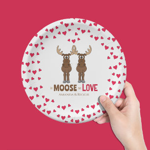 Assiettes En Carton Mariage Funny Moose Red Hearts Whimsical