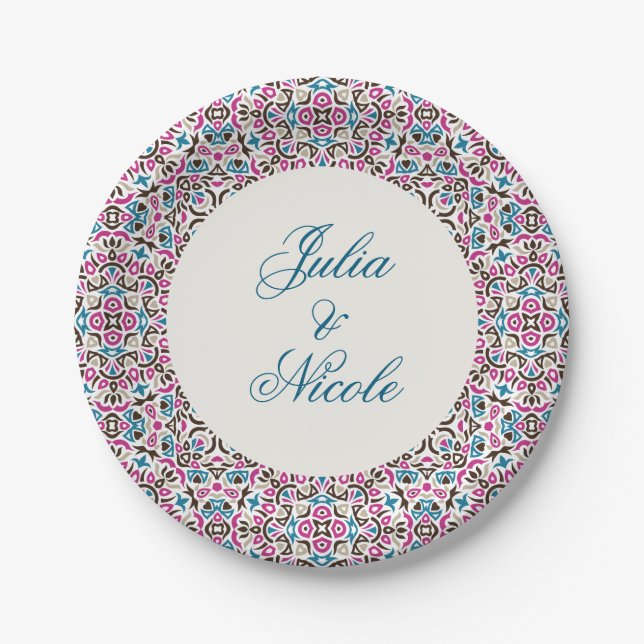 Assiettes En Carton Mariage géométrique en treillis marocain (Devant)