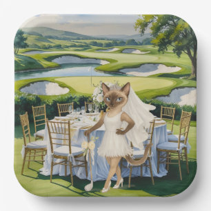Assiettes En Carton MARIAGE GOLF pour amateur de chats golfeuse