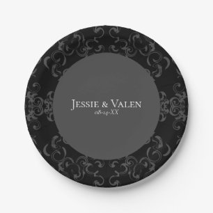 Assiettes En Carton Mariage gothique gris et noir