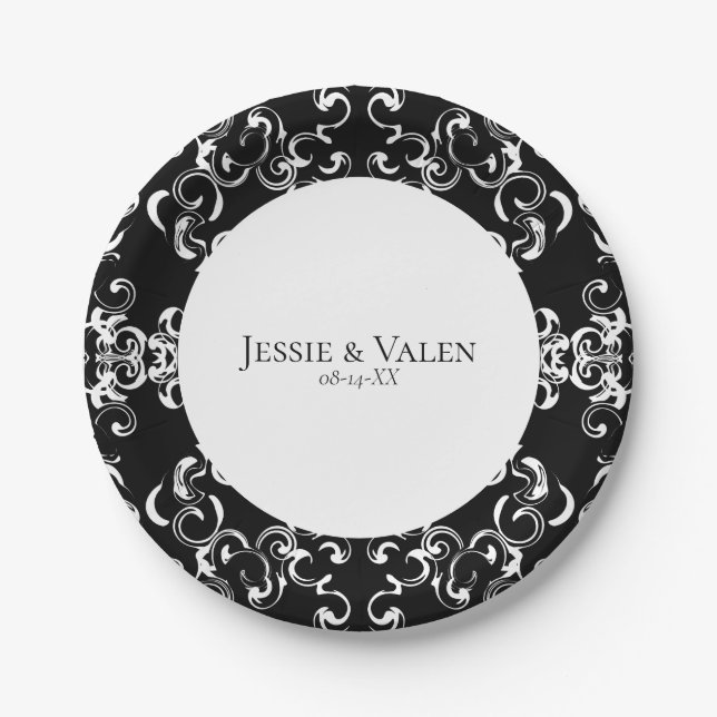 Assiettes En Carton Mariage gothique noir et blanc (Devant)
