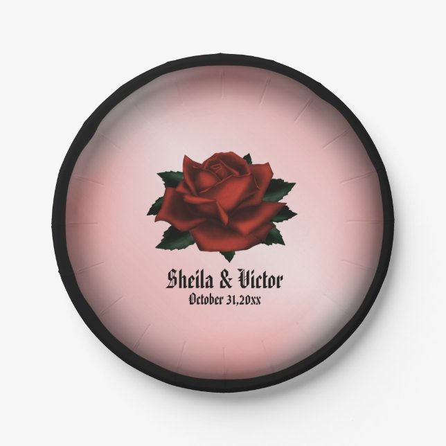 Assiettes En Carton Mariage gothique Red Rose Personnel (Devant)