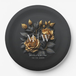 Assiettes En Carton Mariage gothique Rose d'or noir