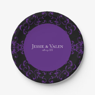 Assiettes En Carton Mariage gothique violet et noir