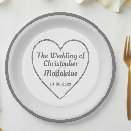 Assiettes En Carton Mariage gris argent simple et blanc