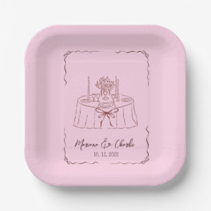 Assiettes En Carton Mariage Illustré Dessiné à la Main Fantaisiste Ros
