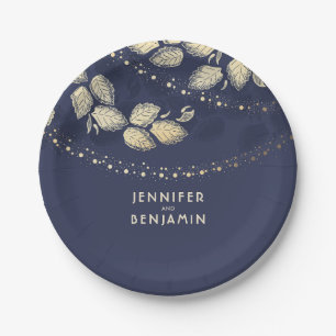 Assiettes En Carton Mariage inspiré de Gold et Navy Blue Nature