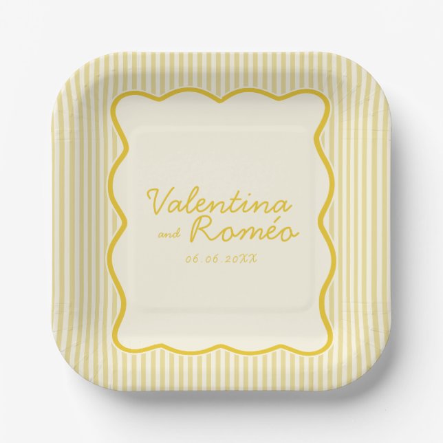 Assiettes En Carton Mariage jaune beurre moderne (Recto)