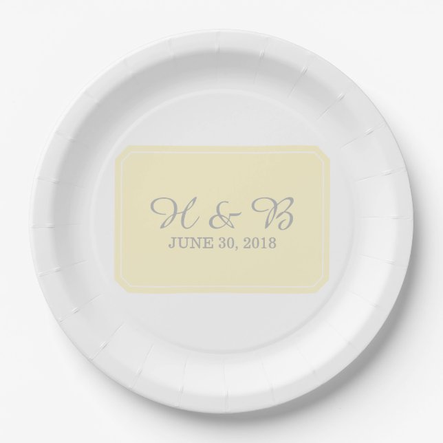 Assiettes En Carton Mariage Jaune Simplement Élégant (Devant)