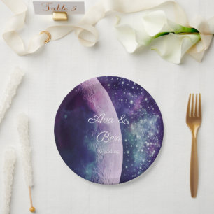 Assiettes En Carton Mariage Lune Galaxie Violet Céleste 