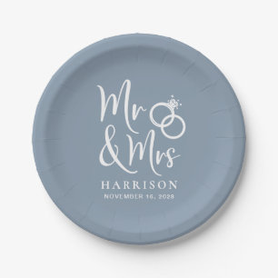 Assiettes En Carton Mariage M. Mme Dusty Blue