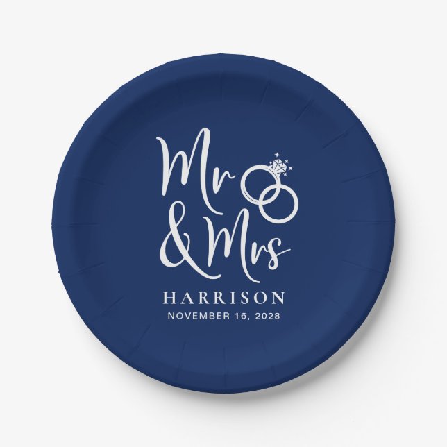 Assiettes En Carton Mariage M. Mme Navy Blue (Devant)