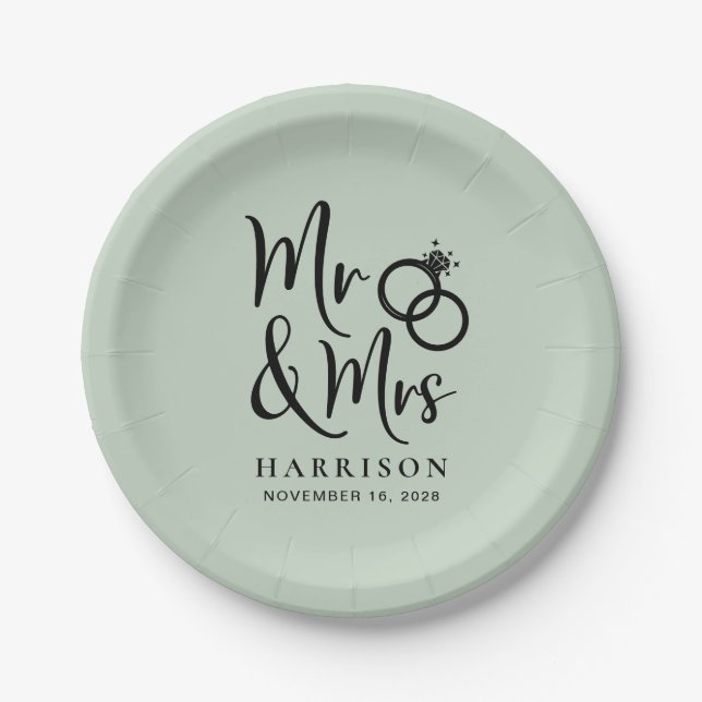 Assiettes En Carton Mariage M. Mme Sage Green (Devant)