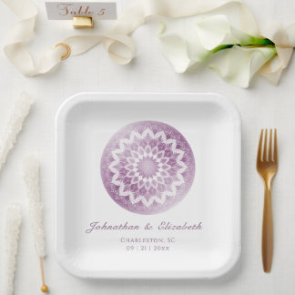 Assiettes En Carton Mariage Mandala à Dentelle Rose