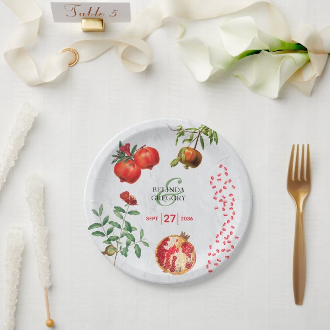Assiettes En Carton Mariage méditerranéen de la grenade rouge (Mariage)