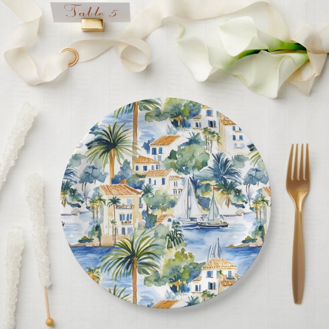 Assiettes En Carton Mariage méditerranéen tropical (Mariage)